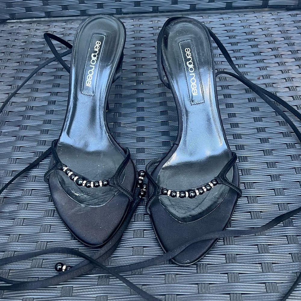 SERGIO ROSSI  black dressy satin sandals size 8 1/2
